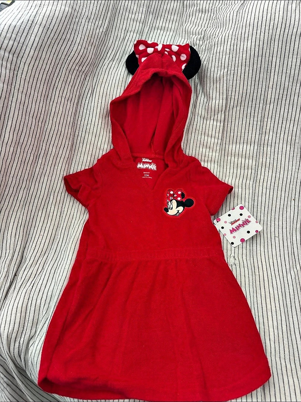 Disney Minnie Mouse Red Hooded Terry Cover-Up Dress Red & Black Hooded Dress